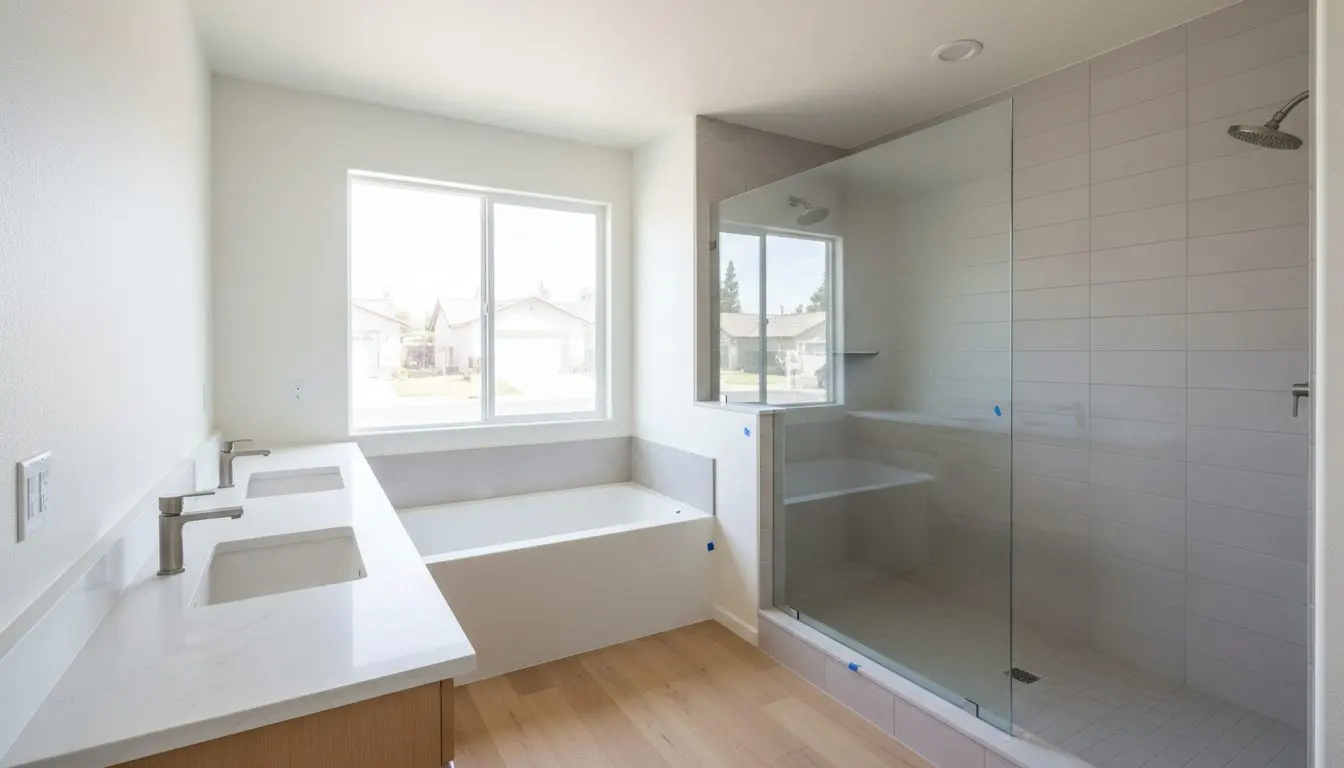 A newly finished bathroom in a Mission Viejo tract home.